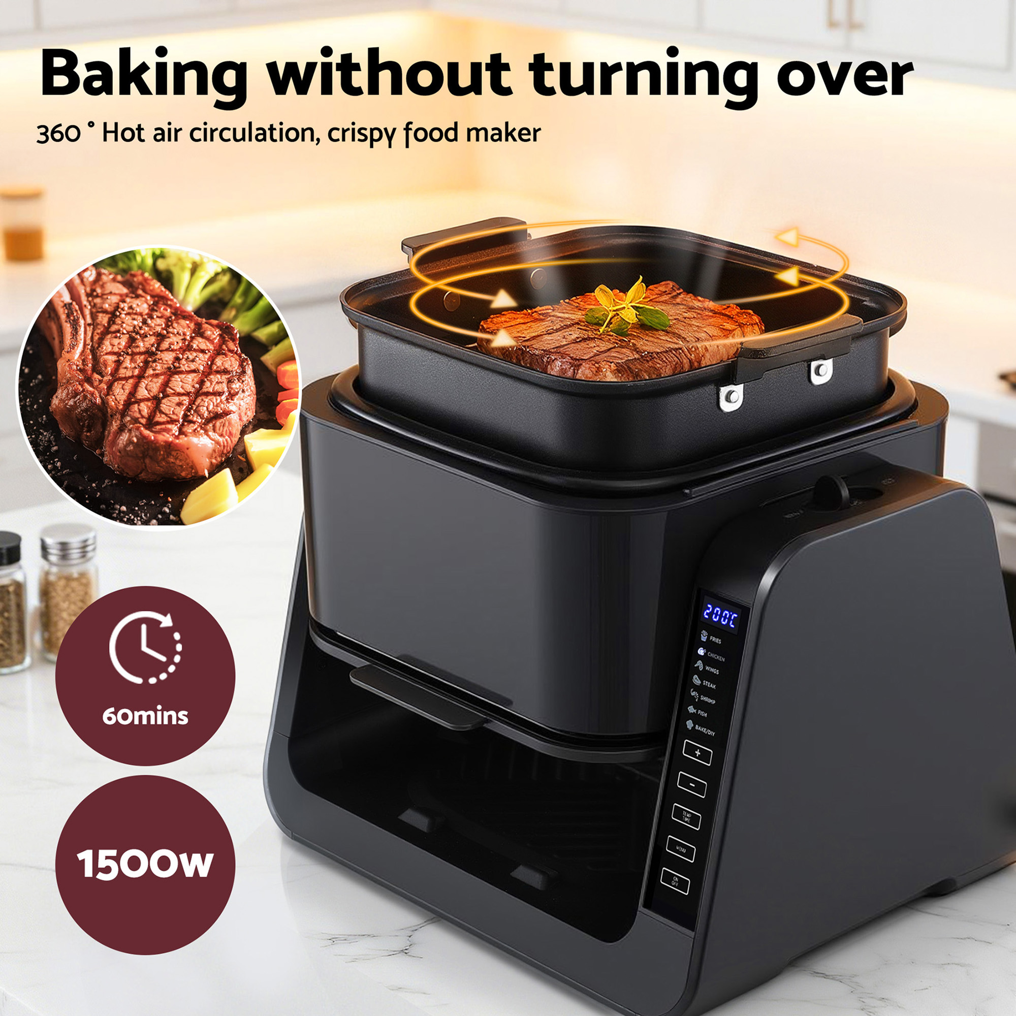 Devanti 5.5L Dual Zone 2-In-1 Glass Air Fryer – Sumo Deals Detached Glass Air Fryer Basket Alongside The Baking Rack And Silicone Pad