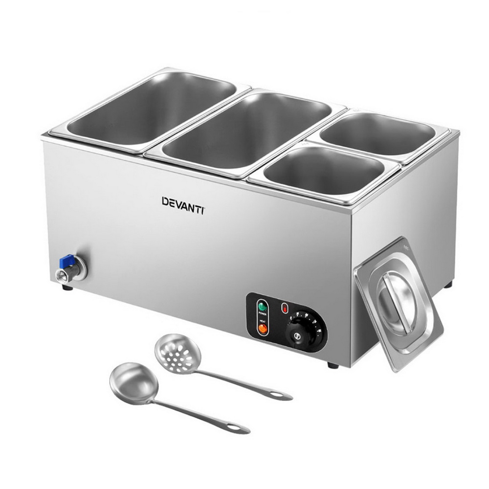 Devanti Commercial Food Warmer Bain Marie 4 Pan – Sumo Deals Devanti Commercial Food Warmer Bain Marie 4 Electric Buffet Pans Stainless Steel Front View