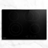 Devanti 77cm electric ceramic cooktop in black glass with touch control icons