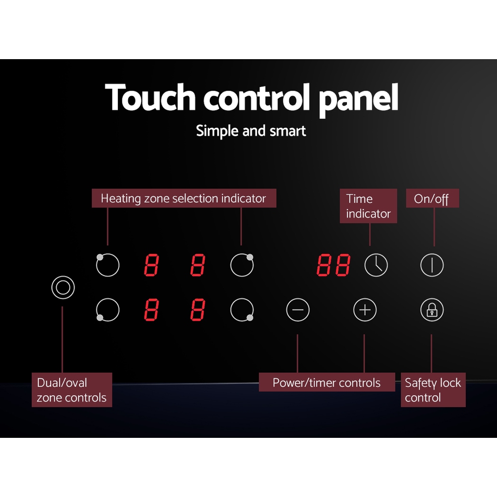 Devanti 77Cm Built-In Electric Ceramic Cooktop - Black – Sumo Deals Built-In Black Glass Ceramic Cooktop Integrated Into A Modern Stone Kitchen Counter