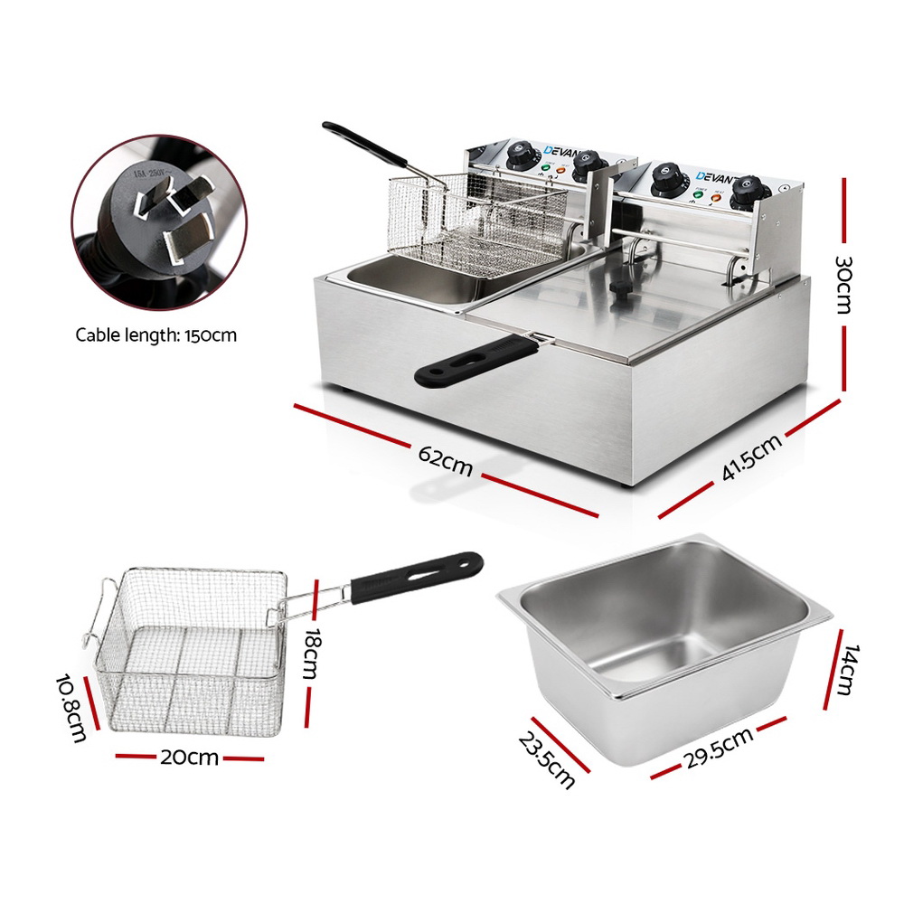 Devanti 20L Electric Commercial Deep Fryer - Double Basket – Sumo Deals Devanti 20L Electric Commercial Deep Fryer - Double Basket - Image 2
