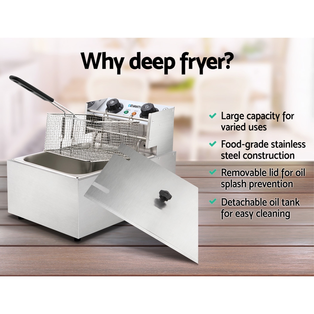 Devanti 10L Commercial Deep Fryer - Single Basket 2200W – Sumo Deals Dual Control Interface And Basket For Devanti 10L Commercial Deep Fryer