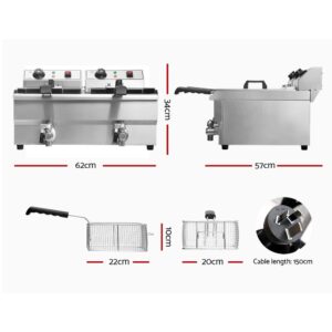 Devanti 20L Commercial Deep Fryer Double Basket 6000W – Sumo Deals Devanti 20L Commercial Deep Fryer Double Basket 6000W Product Image Sumo Deals