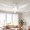 Devanti 64'' Ceiling Fan DC Motor White with Remote displaying three extra long ABS blades