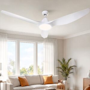 Devanti 64'' Ceiling Fan DC Motor White with Remote displaying three extra long ABS blades