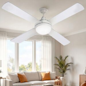 Devanti 52'' Ceiling Fan DC Motor White with Remote showing four plywood blades