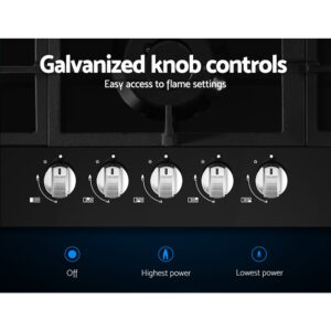 Front Galvanized Control Knobs With Safety Lock For Devanti Gas Cooktop 90Cm 5 Burner Black