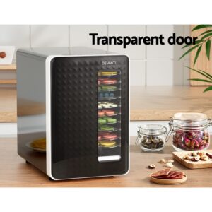 Devanti 10 Trays Food Dehydrator in black with transparent door