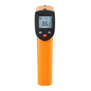 Front Studio Layout Of The Yellow And Black 5-Star Chef Digital Infrared Food Thermometer Displaying Its Handheld Gun-Style Grip Design And Laser Aperture.