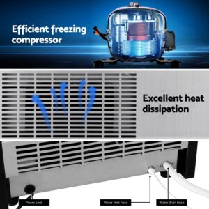 Rear View Of Commercial Ice Machine Showing Water Inlet Ports Drain Valves And Cooling Fans