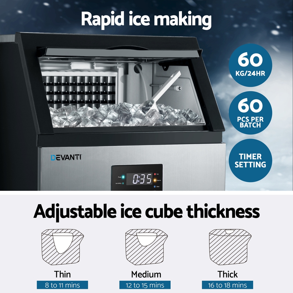 Devanti 60Kg Commercial Ice Maker Machine Stainless Steel – Sumo Deals Inside Look Of Devanti Commercial Ice Maker With Included Ice Scoop And Hoses