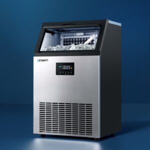Devanti Commercial Ice Maker 60kg Stainless Steel Front View