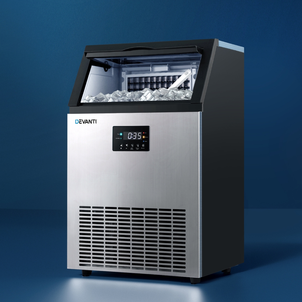 Devanti 60Kg Commercial Ice Maker Machine Stainless Steel – Sumo Deals Devanti Commercial Ice Maker 60Kg Stainless Steel Front View