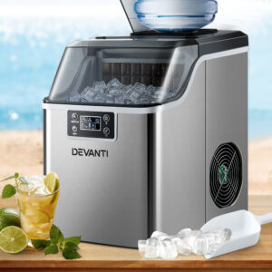 Devanti Ice Maker Machine Commercial Portable in stainless steel finish on kitchen counter