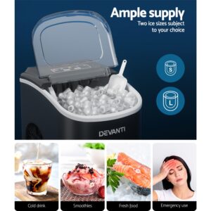 Open Lid View Of The Devanti Ice Maker Showing Bullet Ice Cubes Filling The White Basket