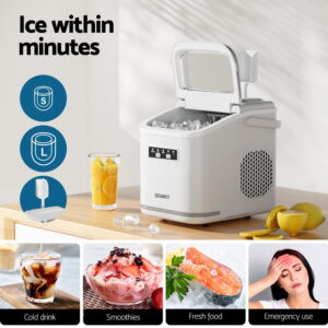 Open Lid View Of Devanti Portable Countertop Ice Maker Showing Ice Storage Basket