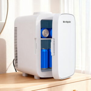 Glacio portable mini fridge in white with sleek tempered glass front panel door
