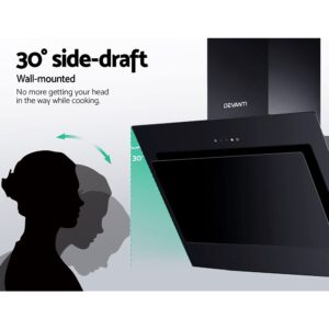 Devanti 900Mm Angled Glass Rangehood Black Touch Control Product Image Sumo Deals