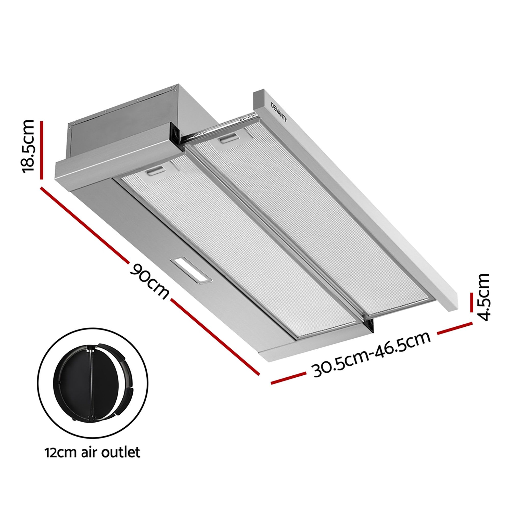 Devanti 900Mm Range Hood Slide Out Stainless Steel - 90Cm – Sumo Deals Devanti 900Mm Range Hood Slide Out Stainless Steel - 90Cm - Image 2