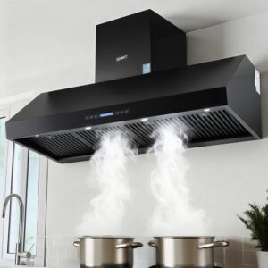 Devanti 1500mm commercial bbq range hood in matte black with digital touch screen