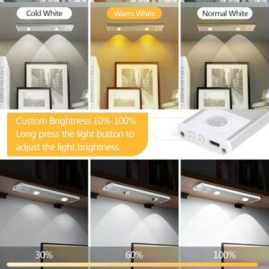 Wireless Led Closet Lights Illuminated Underneath A Dark Wooden Kitchen Cupboard.