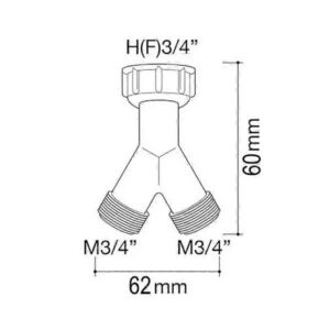 Technical Diagram Detailing 60Mm Length Of Brass Appliance Y Connector Valve