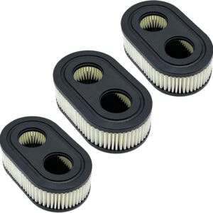 Three pack replacement cartridge lawn mower air filters for Craftsman Husqvarna engines displaying the dual mounting holes