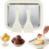 White Rolled Ice Cream Maker Kit featuring the stainless steel freeze plate and two professional scrapers.