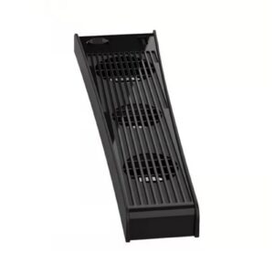 Sleek black external PS5 Cooling Fan attachment showing the triple fan array and USB connection pin.