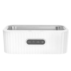Sleek white Portable Ultrasonic Jewelry Glasses Cleaner Machine with top lid open showing steel basin