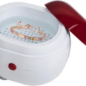 Mini ultrasonic jewelry cleaner machine with a removable plastic mesh basket inside