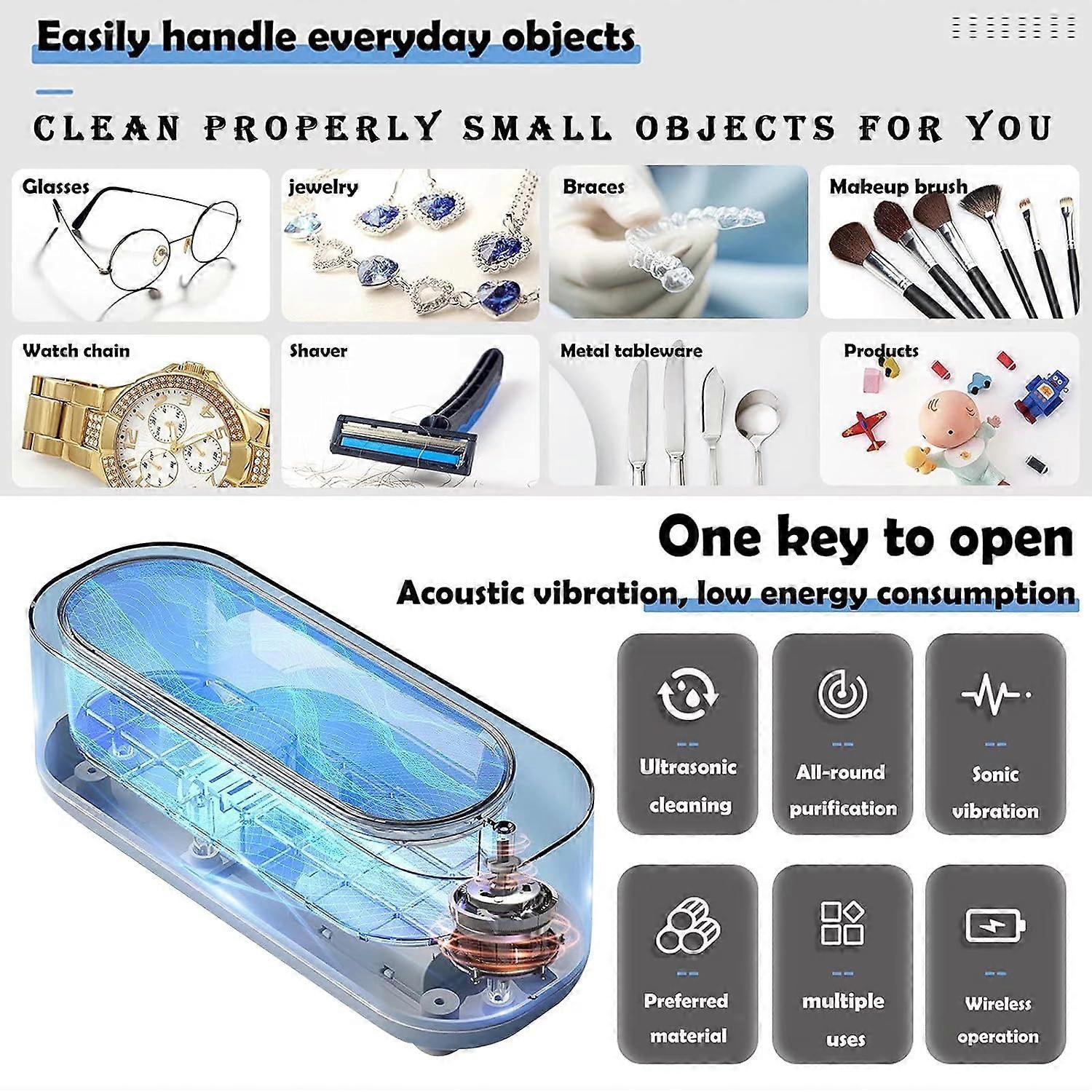 45Khz Household Ultrasonic Jewelry Cleaner Machine – Sumo Deals Silver Necklaces And Eyeglasses Submerged In A Bubbling Ultrasonic Cleaning Tank