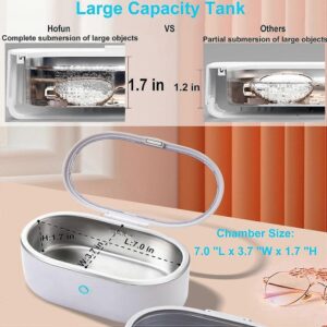 White 45kHz ultrasonic jewellery and eyeglass cleaner tank resting on a modern bathroom benchtop.