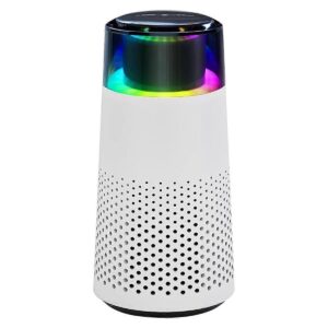 White portable HEPA mini air purifier with power cord accessory