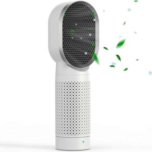Small desktop air purifier with H13 HEPA filter in sleek white plastic housing