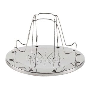 Folding Stainless Steel Camping Toaster Tray assembled and standing on a camp table