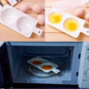 Perfectly Steamed Poached Eggs On Top Of Breakfast Toast Next To A Plastic Egg Cooker