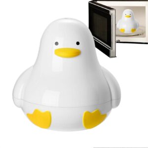White duck microwave egg cooker sitting on a modern kitchen countertop