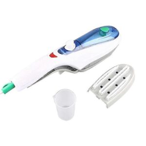 Blue handheld garment steamer with ceramic soleplate and water tank accessories Blue handheld garment steamer with ceramic soleplate and water tank accessories