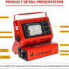 Portable Butane Gas Camping Heater And Cooker – Sumo Deals Red Portable Butane Gas Camping Heater Standing Upright On Campsite Ground