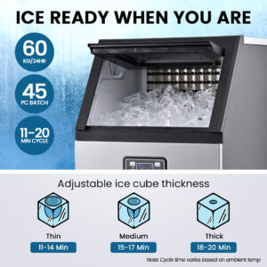 Polycool 60Kg Commercial Ice Machine Stainless Steel – Sumo Deals Digital Control Panel And Insulated Storage Bin Of Commercial Ice Machine