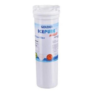 IcePure replacement fridge water filter RFC2400A cartridge alongside retail packaging