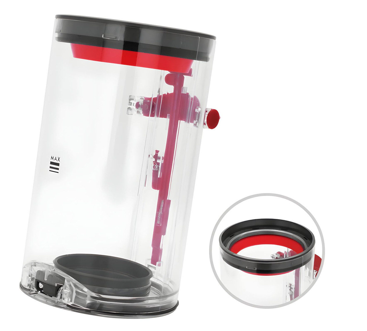 Dyson V10 Replacement Dust Bin Canister – Sumo Deals Close-Up Of The Click-Into-Place Mechanism On The Dust Canister