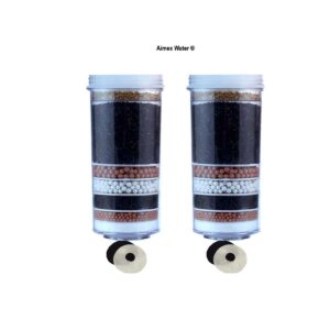 Twin pack of Aimex 8-Stage Water Filter Cartridges standing upright on a white background