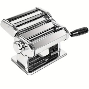 Manual stainless steel noodle maker pasta machine with hand crank on table