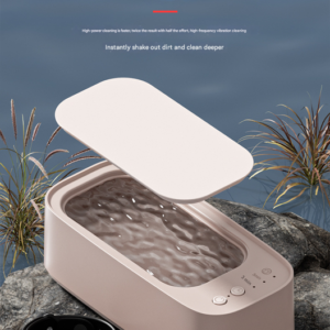 Pink Portable Ultrasonic Cleaner Professional 45Khz Machine – Sumo Deals Open View Of Pink Portable Ultrasonic Cleaner Stainless Steel Tank Showing Touch Button