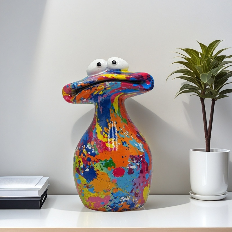 Water Transfer Print Frog Figurine - 1 Unique Resin Art Piece – Sumo Deals Front View Of The Colorful Abstract Water Transfer Print Frog Figurine