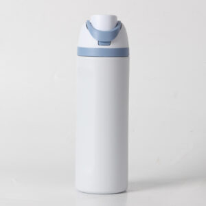 Light blue 24oz insulated thermal sports flask with built-in straw and closed dual sipping cap