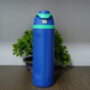 Matte blue thermal sports water bottle with straw displaying the dual sipping lid architecture.