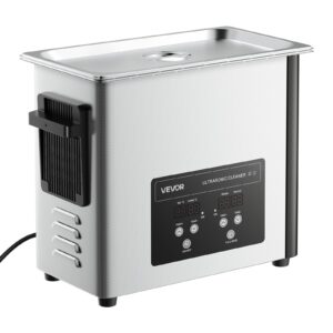 Stainless steel 6L ultrasonic cleaner machine with glowing digital display controls
